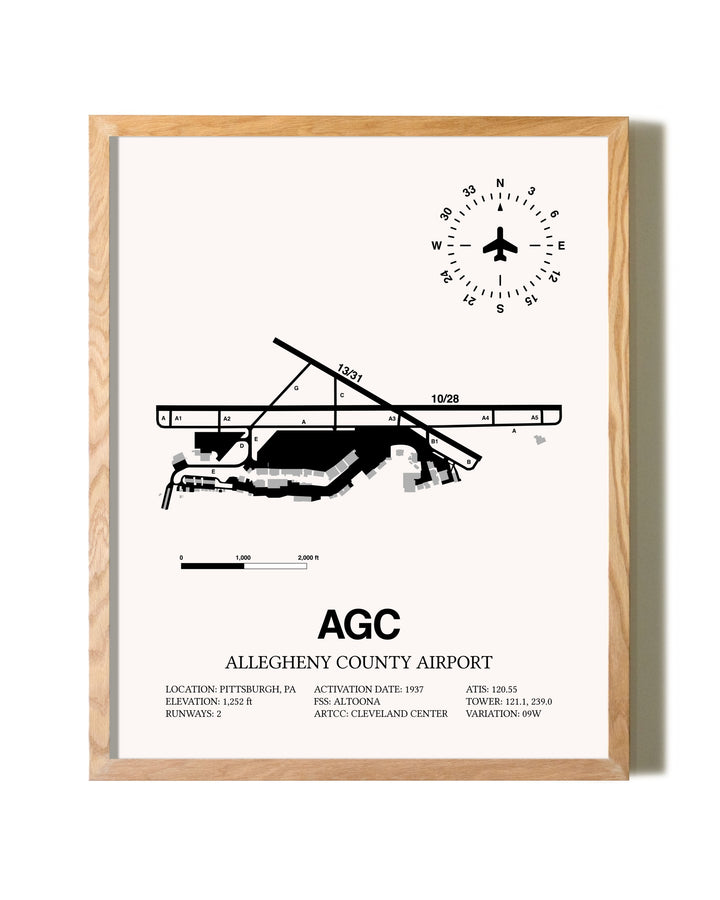 Allegheny County Airport framed print in natural wood frame