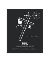 Gray Framed Jackson Regional Airport layout wall art poster