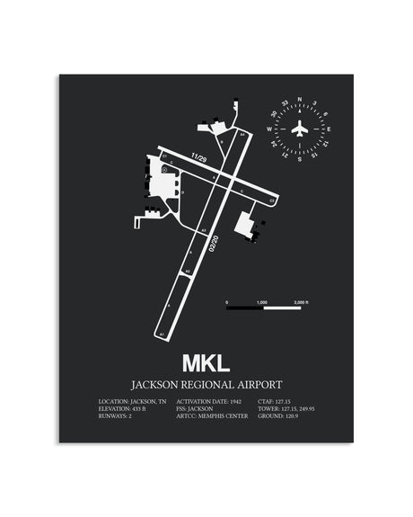 Gray Framed Jackson Regional Airport layout wall art poster