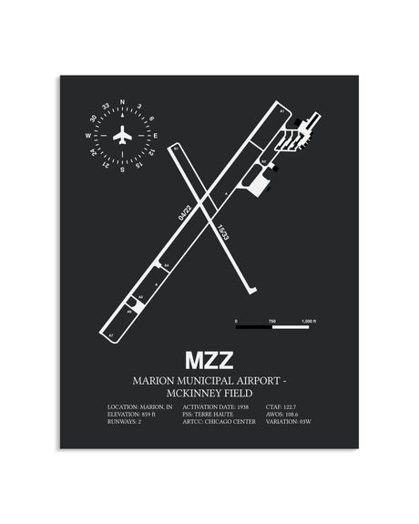 Gray Framed Marion Municipal Airport-McKinney Field layout wall art poster