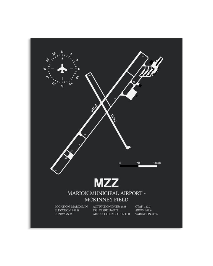 Gray Framed Marion Municipal Airport-McKinney Field layout wall art poster