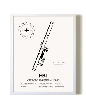Asheboro Regional Airport airport map poster in oak frame