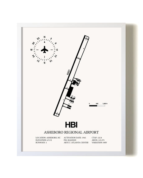 Asheboro Regional Airport airport map poster in oak frame
