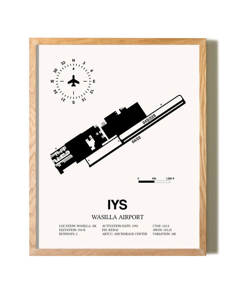 Wasilla Airport framed print in natural wood frame