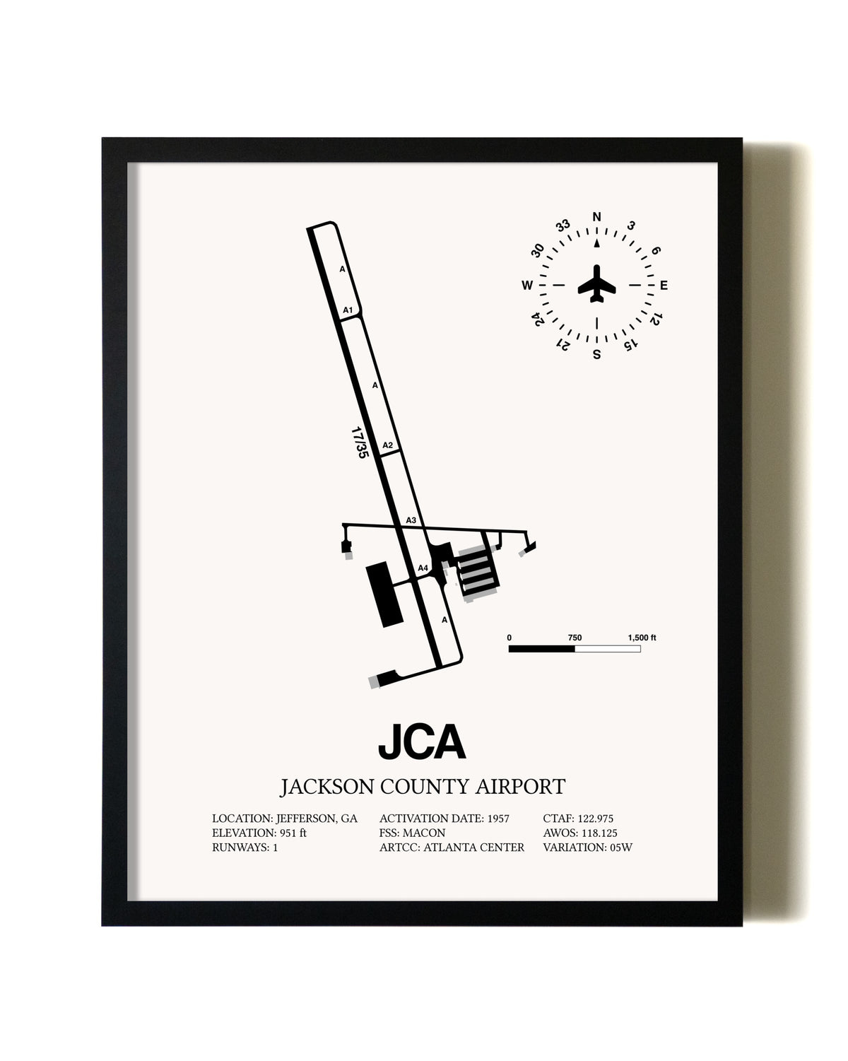 Framed Jackson County Airport wall art poster in black frame