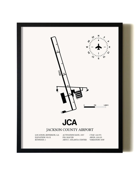 Framed Jackson County Airport wall art poster in black frame
