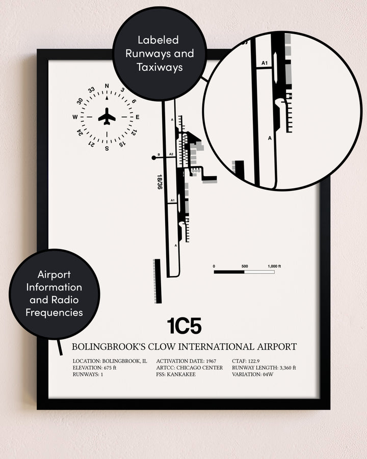 Framed Bolingbrook's Clow International Airport layout wall art poster