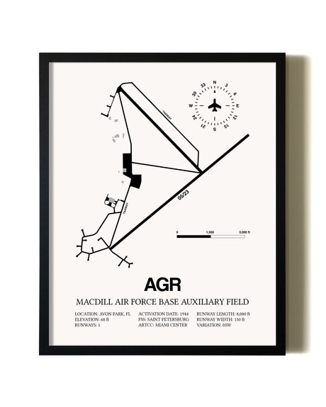 Framed MacDill Air Force Base Auxiliary Field wall art poster in black frame