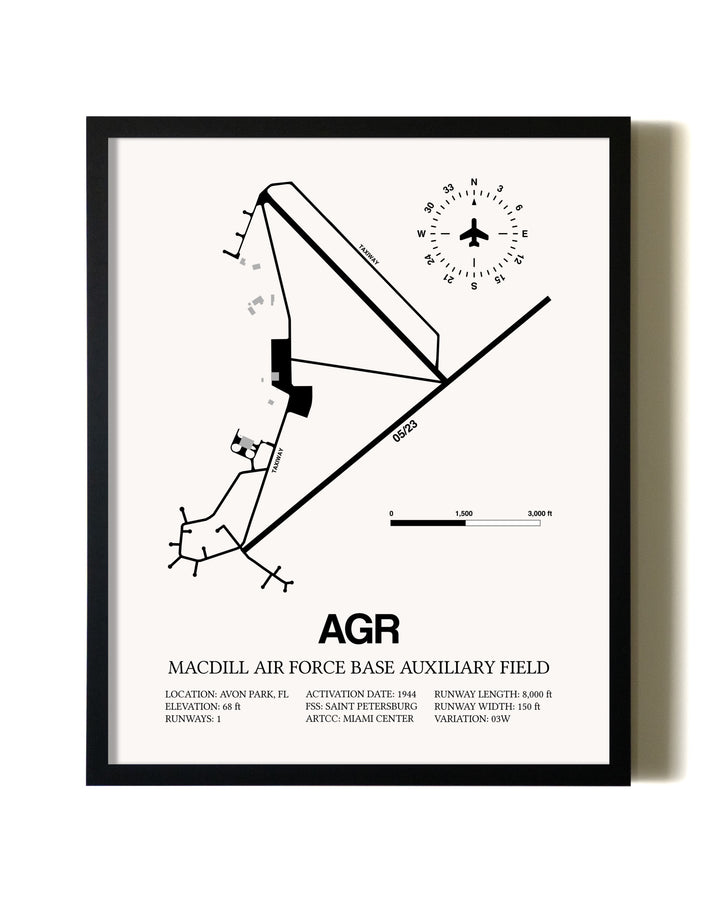 Framed MacDill Air Force Base Auxiliary Field wall art poster in black frame