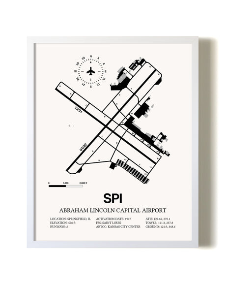 Abraham Lincoln Capital Airport airport map poster in oak frame