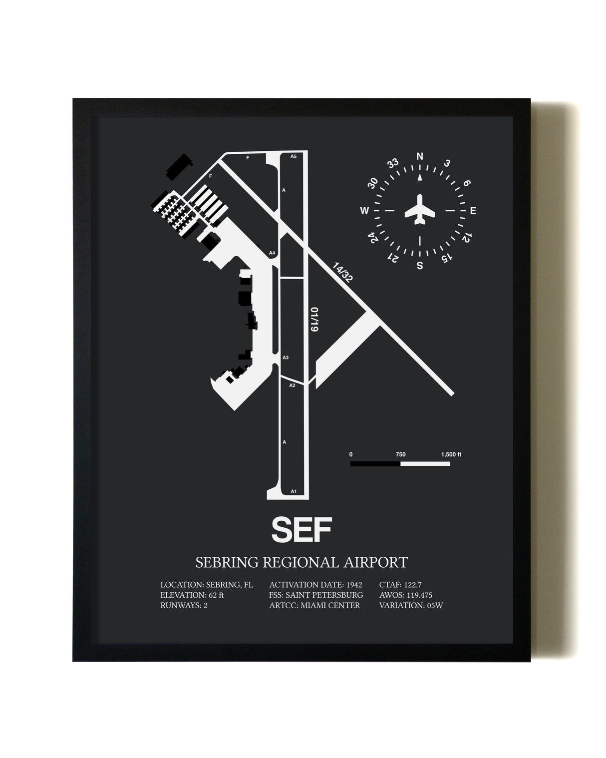 Unframed Sebring Regional Airport map print poster