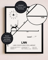 Framed Lake County Executive Airport layout wall art poster