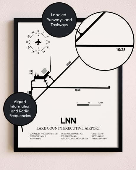 Framed Lake County Executive Airport layout wall art poster