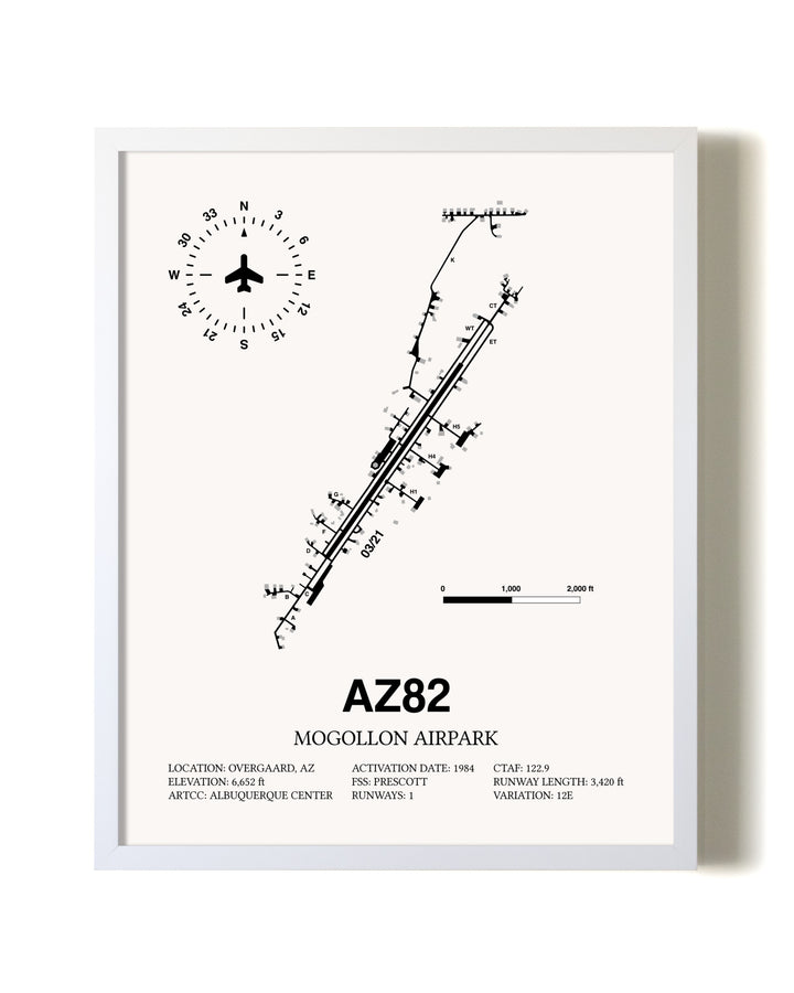Mogollon Airpark airport map poster in oak frame