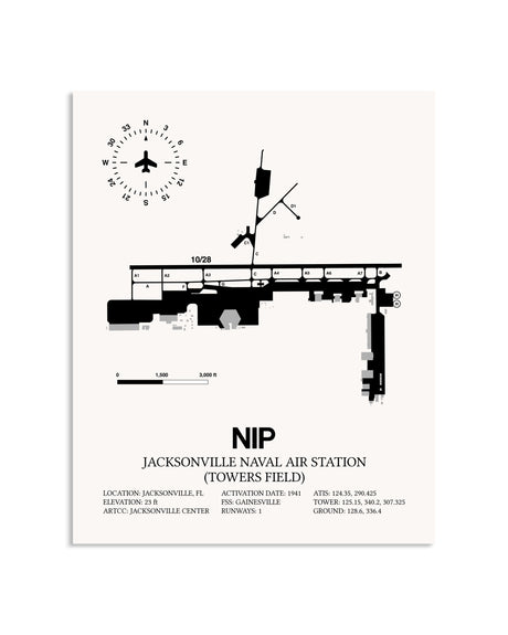 Gray Jacksonville Naval Air Station (Towers Field) framed poster displayed in an airplane hangar