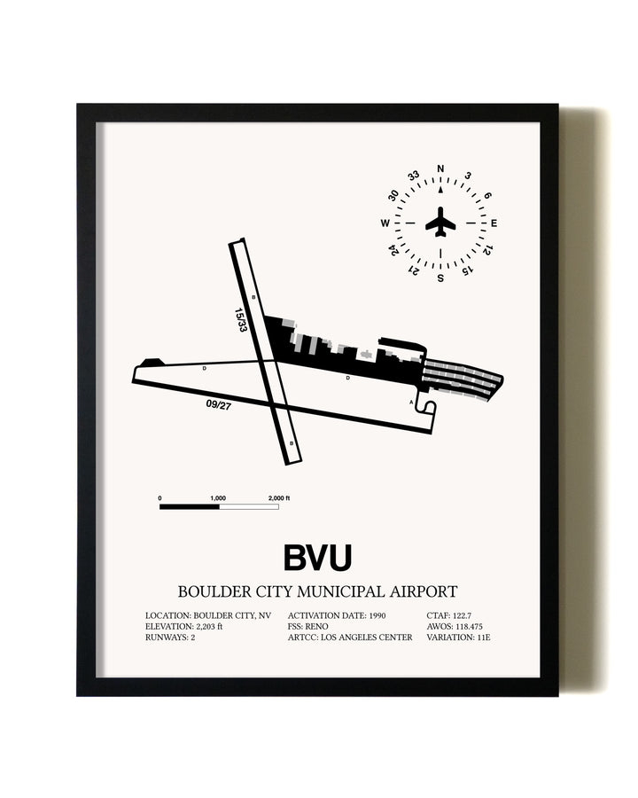Framed Boulder City Municipal Airport wall art poster in black frame