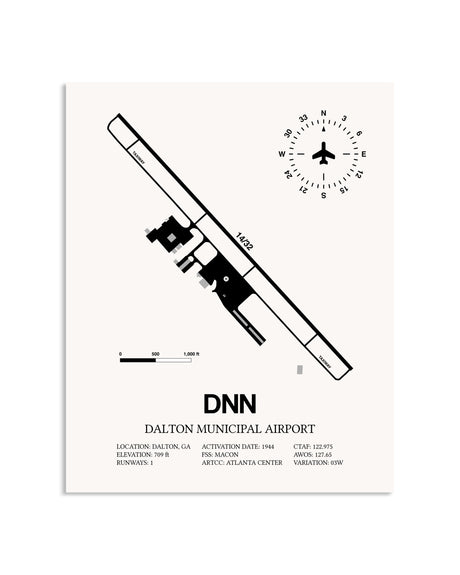 Gray Dalton Municipal Airport framed poster displayed in an airplane hangar