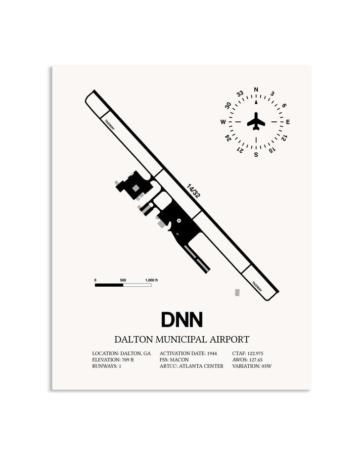Gray Dalton Municipal Airport framed poster displayed in an airplane hangar