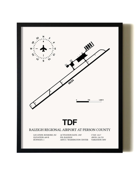 Framed Raleigh Regional Airport At Person County wall art poster in black frame