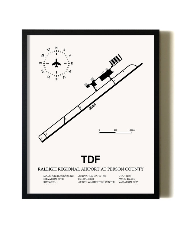 Framed Raleigh Regional Airport At Person County wall art poster in black frame
