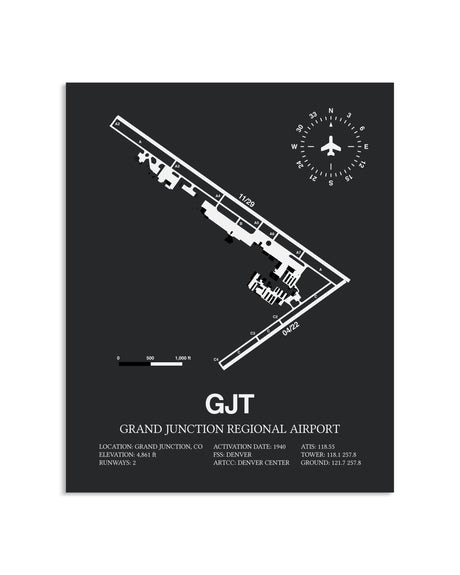 Gray Framed Grand Junction Regional Airport layout wall art poster