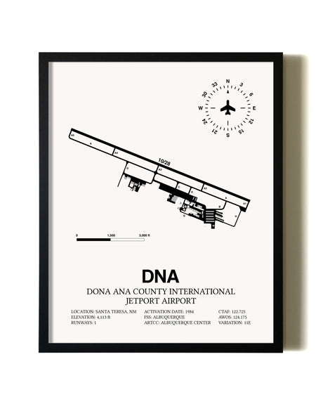 Framed Dona Ana County International Jetport Airport wall art poster in black frame