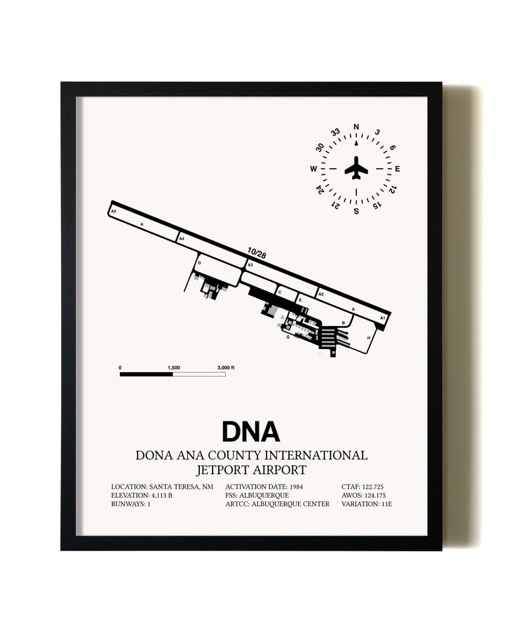Framed Dona Ana County International Jetport Airport wall art poster in black frame