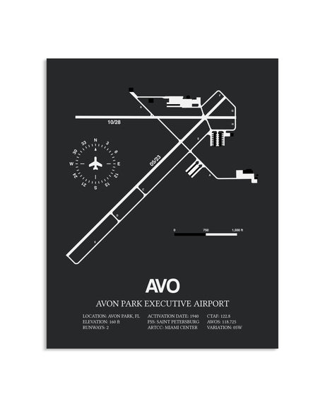 Gray Framed Avon Park Executive Airport layout wall art poster