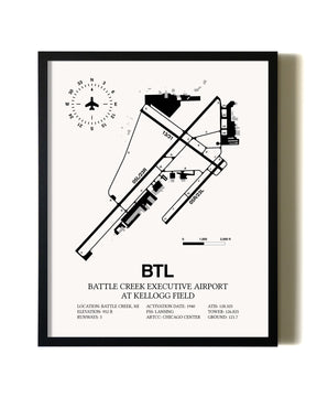 Framed Battle Creek Executive Airport At Kellogg Field wall art poster in black frame