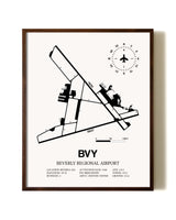 Beverly Regional Airport aviation print in walnut frame