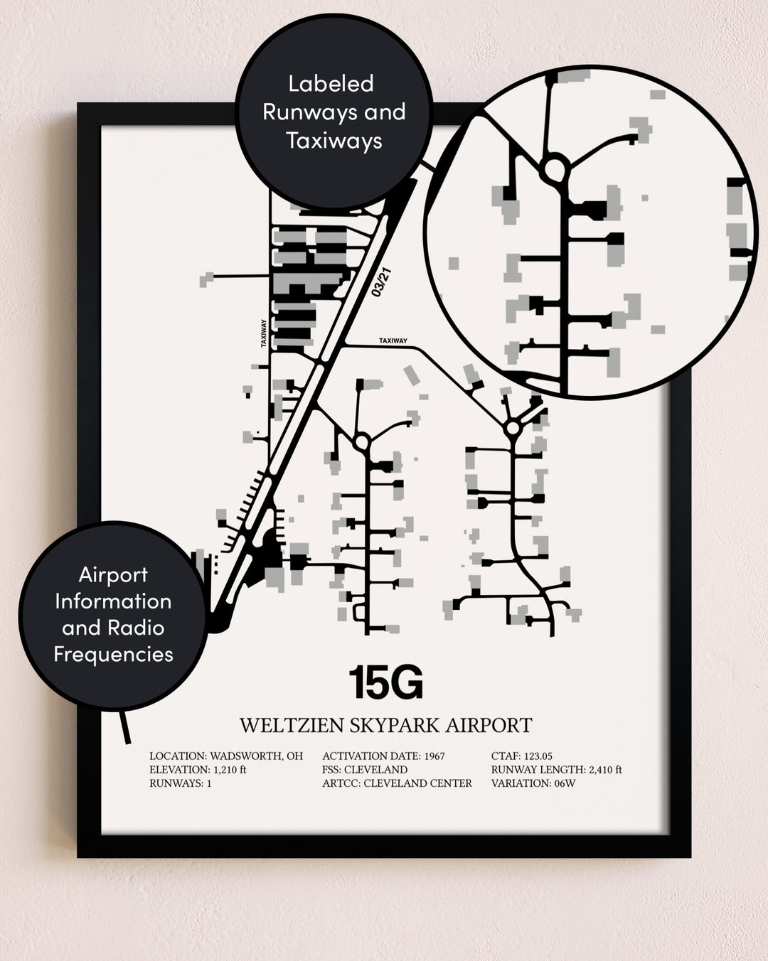 Framed Weltzien Skypark Airport layout wall art poster