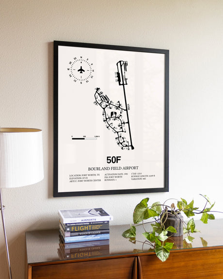 Bourland Field Airport aviation wall décor in black wood frame