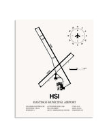 Gray Hastings Municipal Airport framed poster displayed in an airplane hangar
