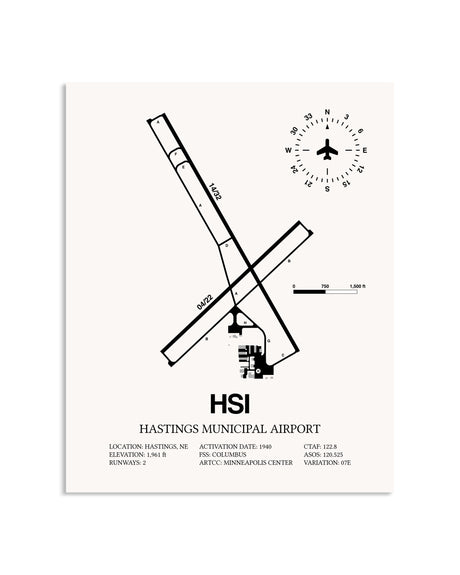 Gray Hastings Municipal Airport framed poster displayed in an airplane hangar