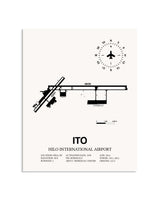 Gray Hilo International Airport framed poster displayed in an airplane hangar