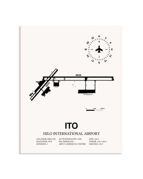 Gray Hilo International Airport framed poster displayed in an airplane hangar