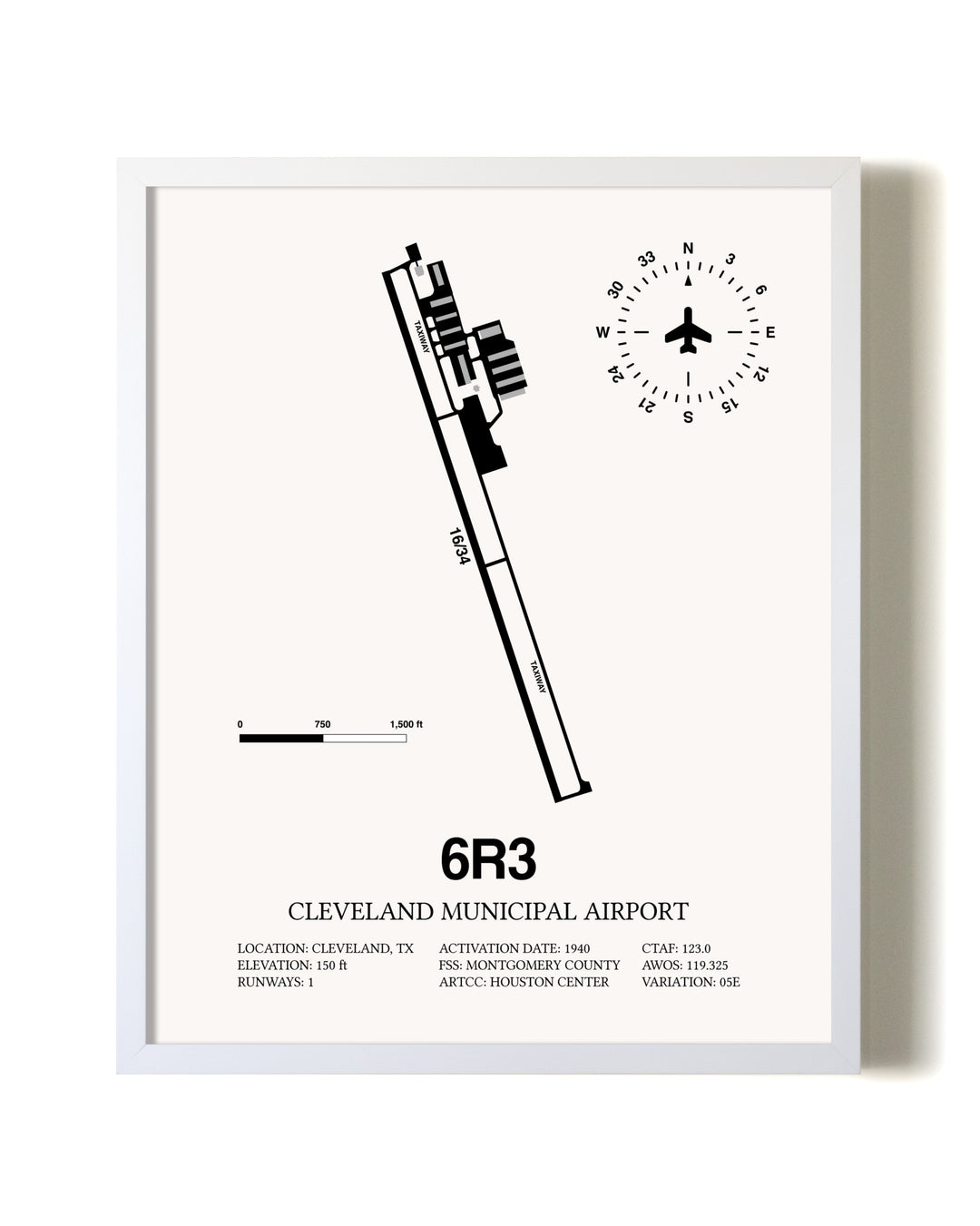 Cleveland Municipal Airport airport map poster in oak frame