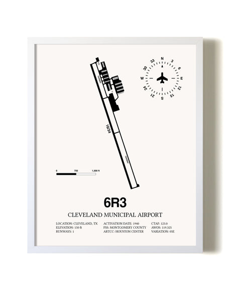 Cleveland Municipal Airport airport map poster in oak frame