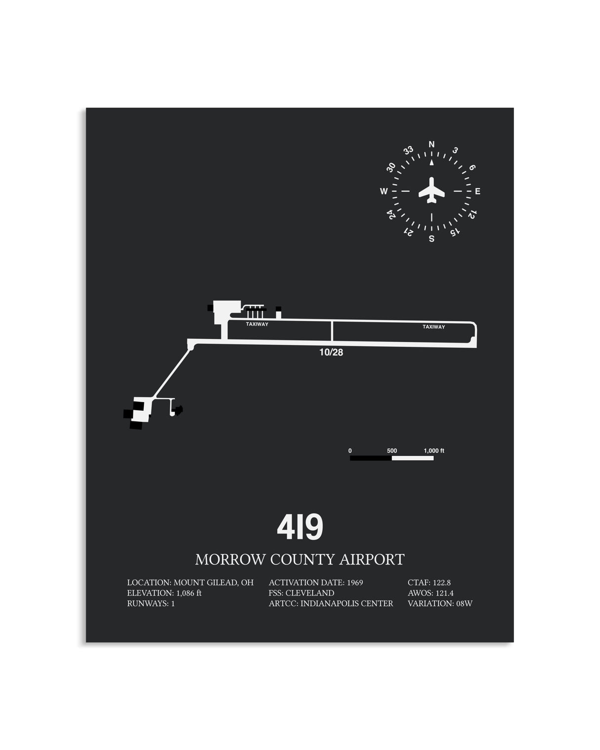 Gray Framed Morrow County Airport layout wall art poster