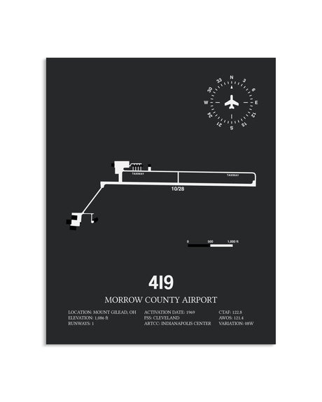 Gray Framed Morrow County Airport layout wall art poster