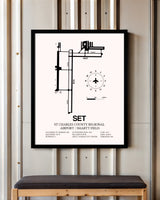 St. Charles County Regional Airport / Smartt Field framed poster displayed in an airplane hangar
