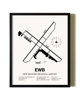 Framed New Bedford Regional Airport wall art poster in black frame