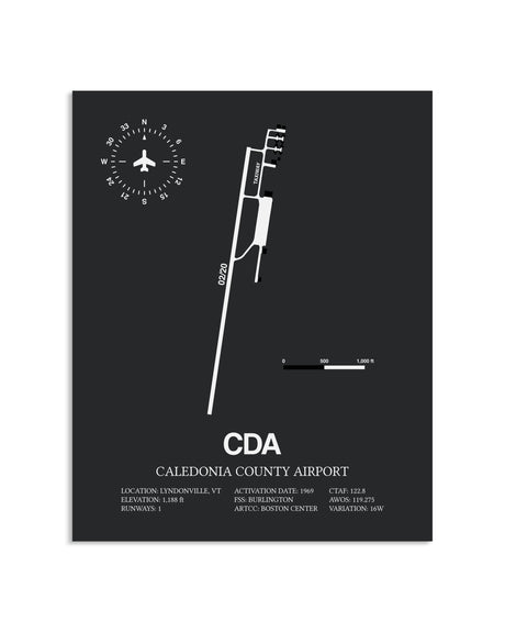 Gray Framed Caledonia County Airport layout wall art poster