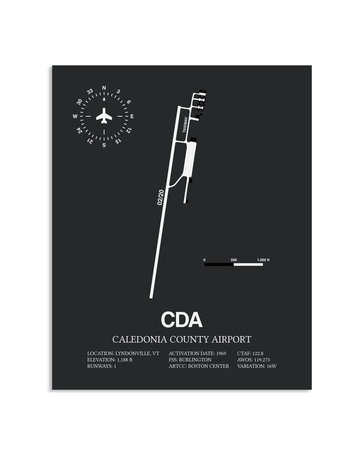 Gray Framed Caledonia County Airport layout wall art poster