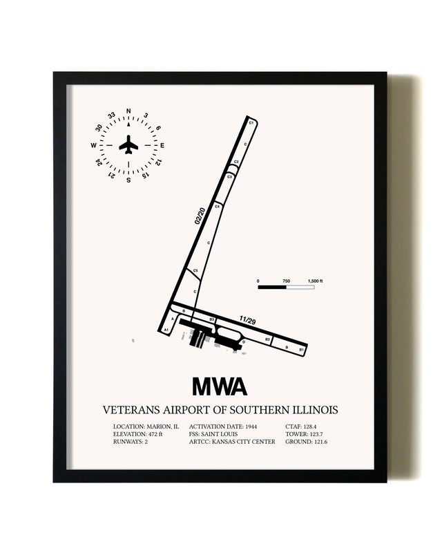 Framed Veterans Airport Of Southern Illinois wall art poster in black frame