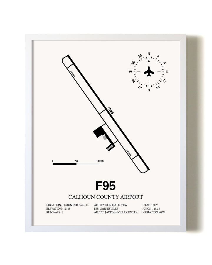 Calhoun County Airport airport map poster in oak frame