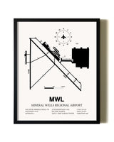Framed Mineral Wells Regional Airport wall art poster in black frame