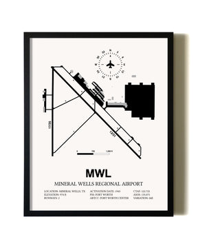 Framed Mineral Wells Regional Airport wall art poster in black frame