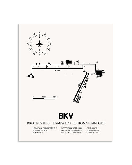 Gray Brooksville-Tampa Bay Regional Airport framed poster displayed in an airplane hangar