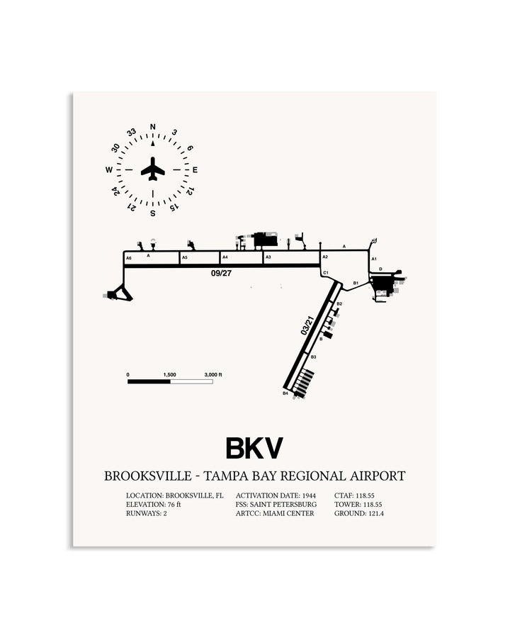 Gray Brooksville-Tampa Bay Regional Airport framed poster displayed in an airplane hangar